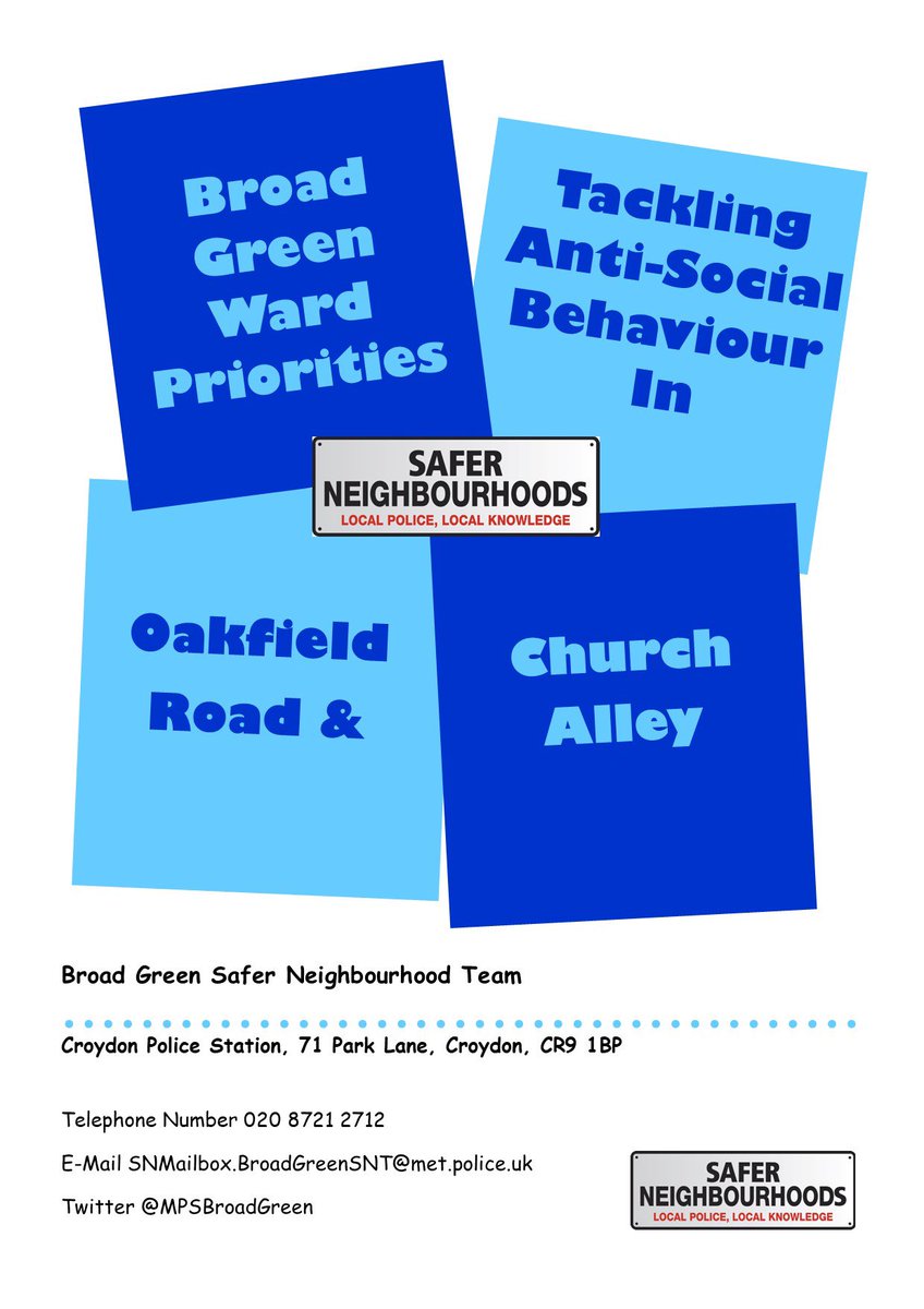 MPSWestCroydon's tweet photo. The #WardPanel have decided on the following ward #Priorities for the next three months. Tackling #ASB in #OakfieldRoad and Tackling #ASB in #ChurchAlley.  #KeepingOurStreetSafe #YouSaidWeDid #CommunityPolicing #TacklingASB https://t.co/JBLE2al8bs
