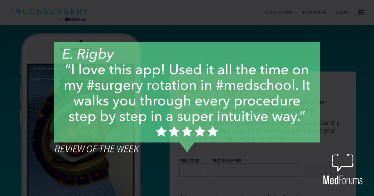 #ReviewoftheWeek goes to E. Rigby on their review on the <a href="/TouchSurgery/">Medtronic Digital Surgery</a> app stating, “I love this app! Used it all the time on my #surgery rotation in #medschool. It walks you through every procedure step by step in a super intuitive way.” #ROTW #MedTwitter
ow.ly/2Wpj50Fn5mH