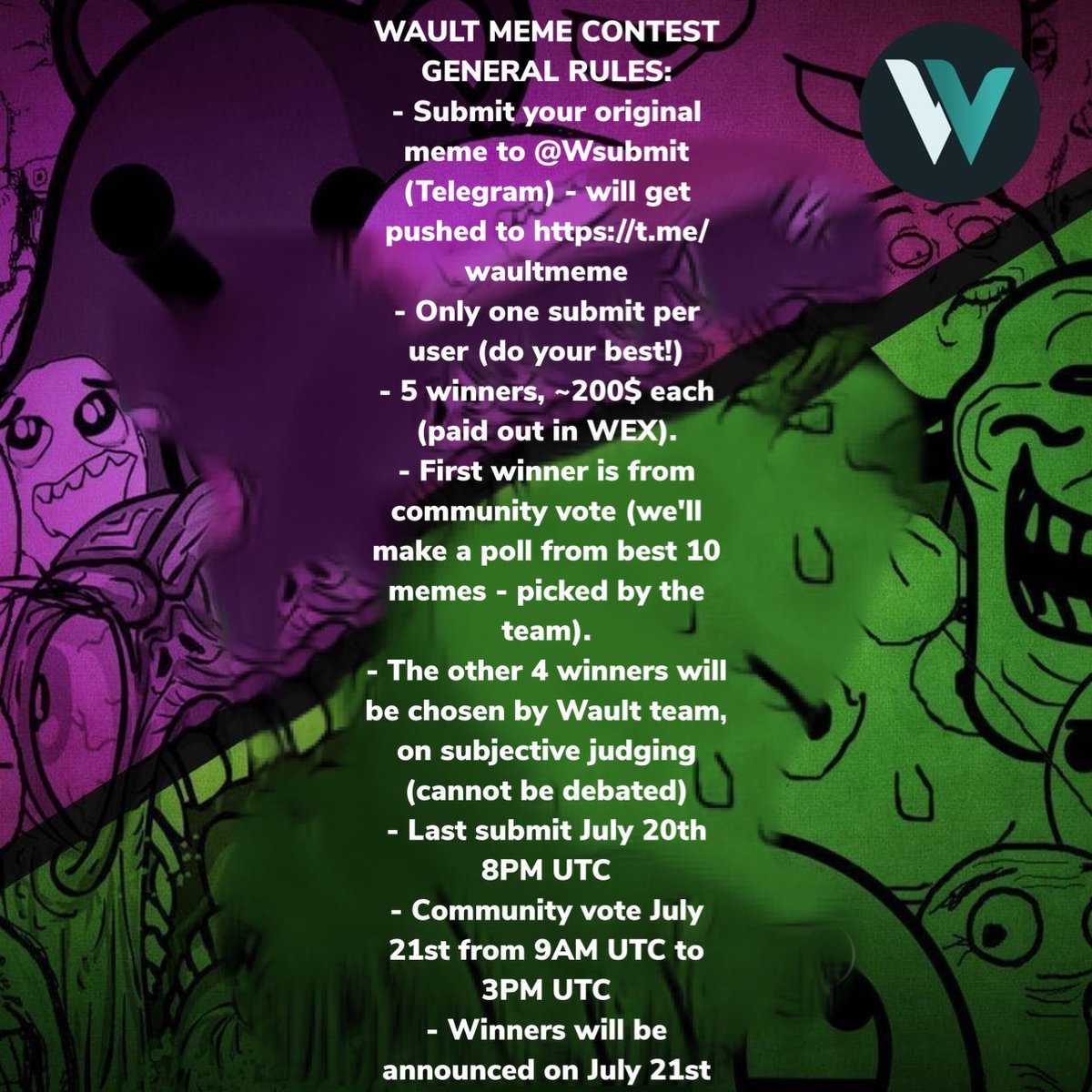 It's time for a #MemeContest - put together by the one and only <a href="/Wault_Finance/">Wault Finance</a> 🔥

$1,000 in REWARDS - 5 WINNERS 🏅
#WexArmy $WEX $WAULTX $WUSD #WEXpoly #DeFi #Giveaway <a href="/Wault_Finance/">Wault Finance</a>