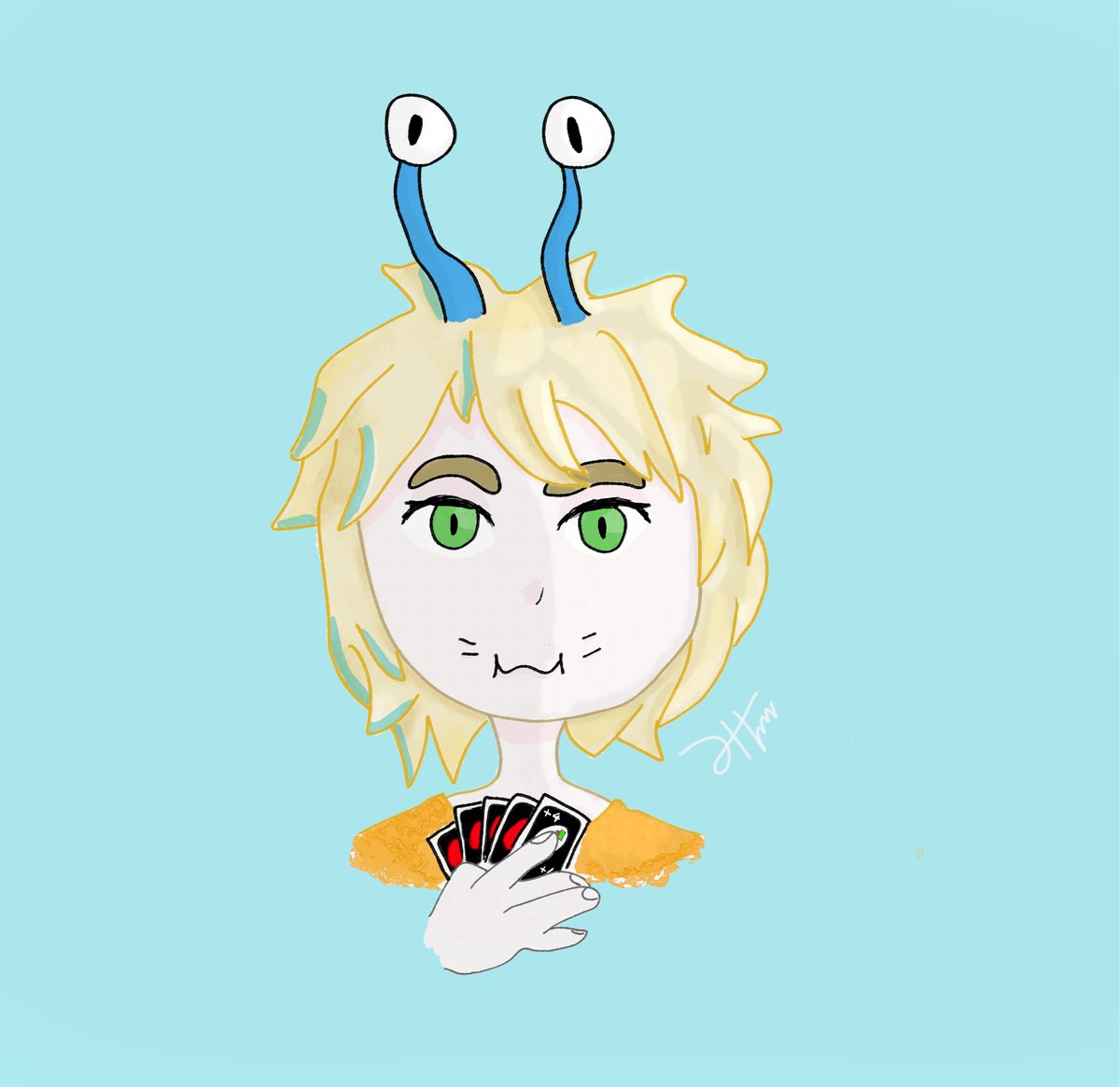 Mein Bild zum Super Geheimen #künkspeedrun, <a href="/maudado/">Maudado✨</a> beim Uno spielen.
Habe mal mal ganz was neues mit dem Bild versucht. UwU