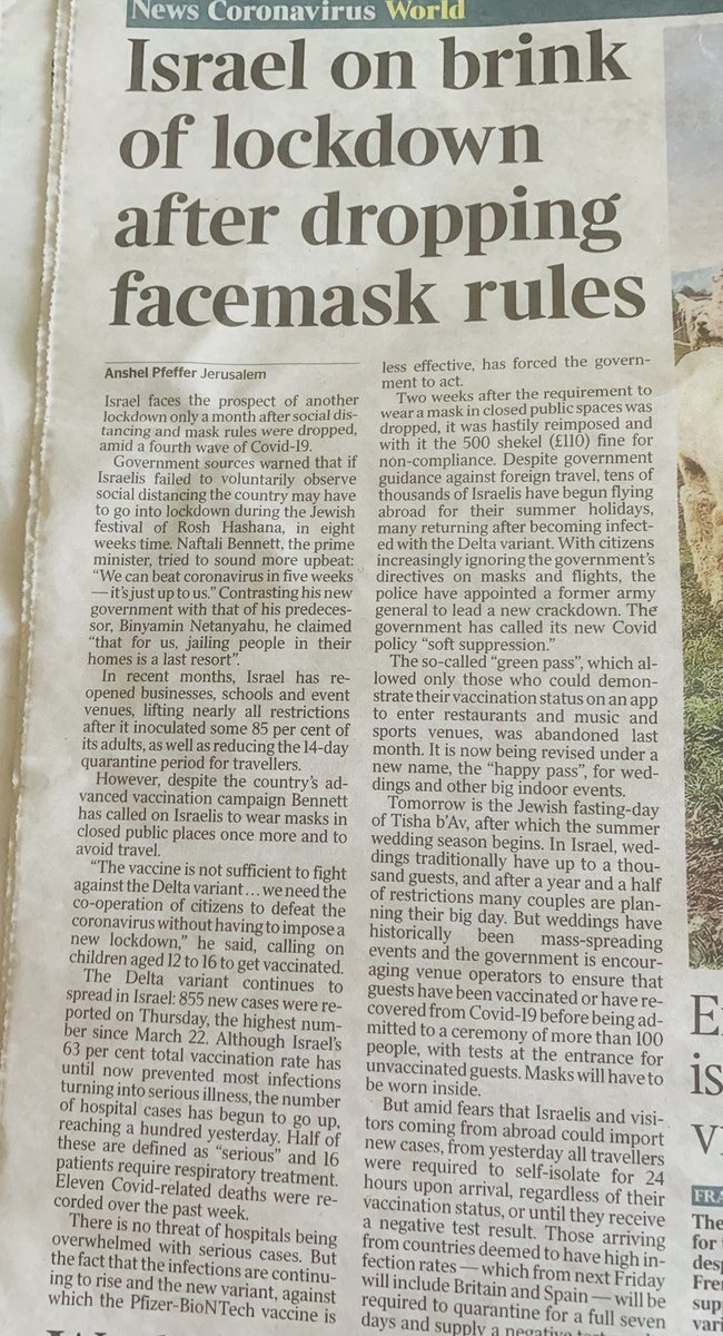 LizWebsterSBF's tweet photo. Israel - which got ahead with vaccines - is on brink of lockdown having dropped the face mask rules. 

Enjoy your #FreeDumbDay everyone https://t.co/J65nOc9bHw