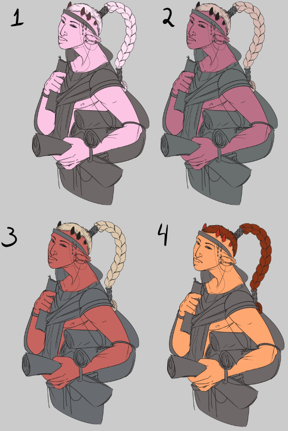 What color scheme should my Lawful Evil Tiefling Rogue/Scribe have? 🤔