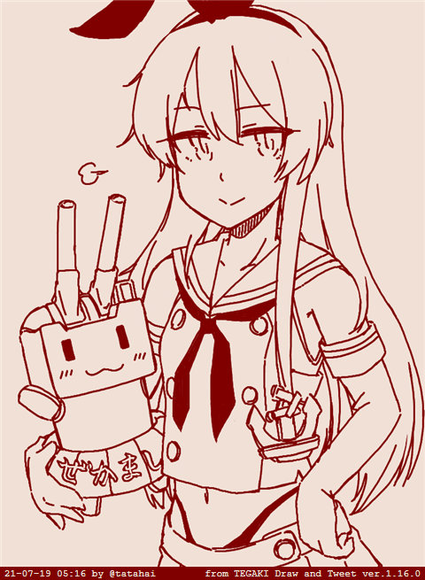 連装砲ちゃん ,島風(艦隊これくしょん) 「言葉遣いは割と丁寧 #tegaki_dt 」|たた牌🀄のイラスト