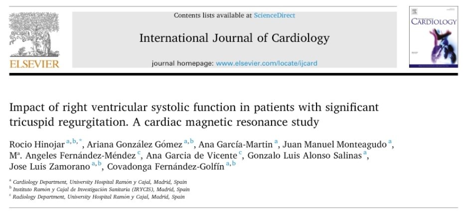 Impacto del del ventrículo derecho por resonancia magnética cardiaca en pacientes con insuficiencia tricuspíde significativa.
 ¡Enhorabuena a todos!

sciencedirect.com/science/articl…