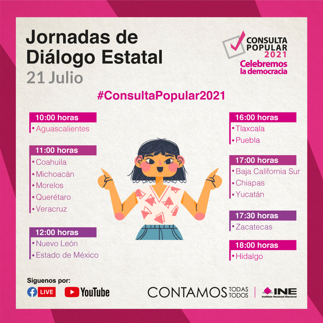 INEJD07ClnSin's tweet photo. #Participa!📢
La #JuntaLocalEjecutiva en Sinaloa te invita a la #JornadaDeDiálogoEstatal que abordará temáticas sobre la #ConsultaPopular2021🙋🏻‍♀️🙋🏻‍♂️

🗓️22/JUL
⏰11H (local)
Transmisión por #FBLive INE Sinaloa

📋Regístrate aquí 👇🏻
🔗 https://t.co/NRNo1UQvtK 

#CelebremosLaDemocracia https://t.co/sG5qrd3g88