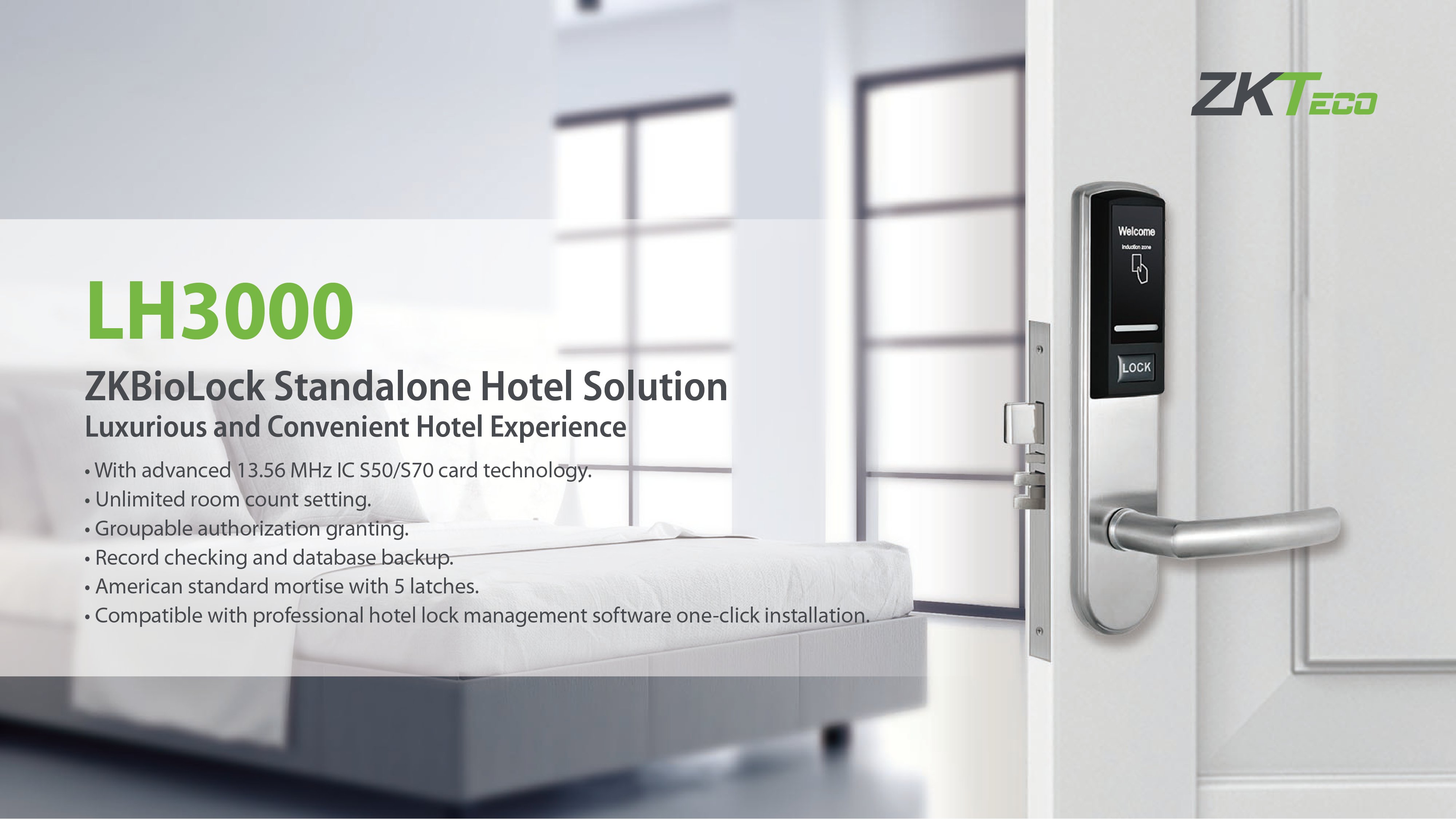 ZKTeco Smart Lock on X: RFID hotel door lock, American standard mortise,  work with one-click installation software.  / X