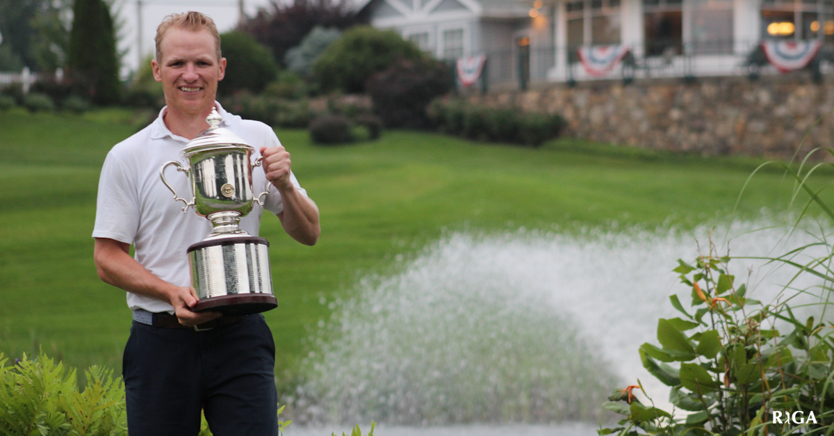RECAP: <a href="/BobbyLeopold/">Bobby Leopold</a> cements himself among the elites, claims third #RIAmateur title (2009, 2014, 2021) in 5&amp;4 victory over Andrew O'Leary.

He played the 32 holes in bogey-free 10 under.

Only five players all-time have more Amateur titles than Leopold.

bit.ly/3rhskjA