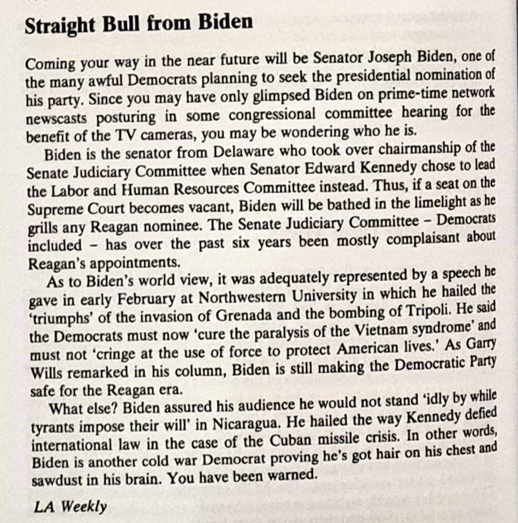 Alexander Cockburn on Joe Biden, from 1987: