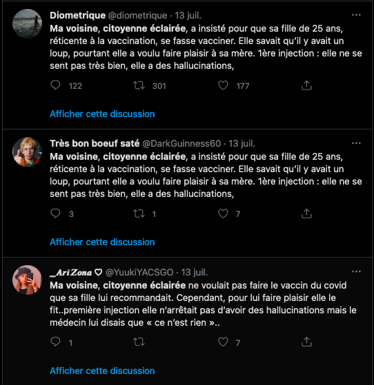 Nain_Portekoi's tweet photo. De deux choses l'une :
1- soit les #Antivaxx habitent tous dans le même quartier et connaissent tous la même voisine éclairée, ou
2- les antivaxx mentent. Tout le temps.
Je vote #LesAntiVaxxMentent https://t.co/Bzg166HMko