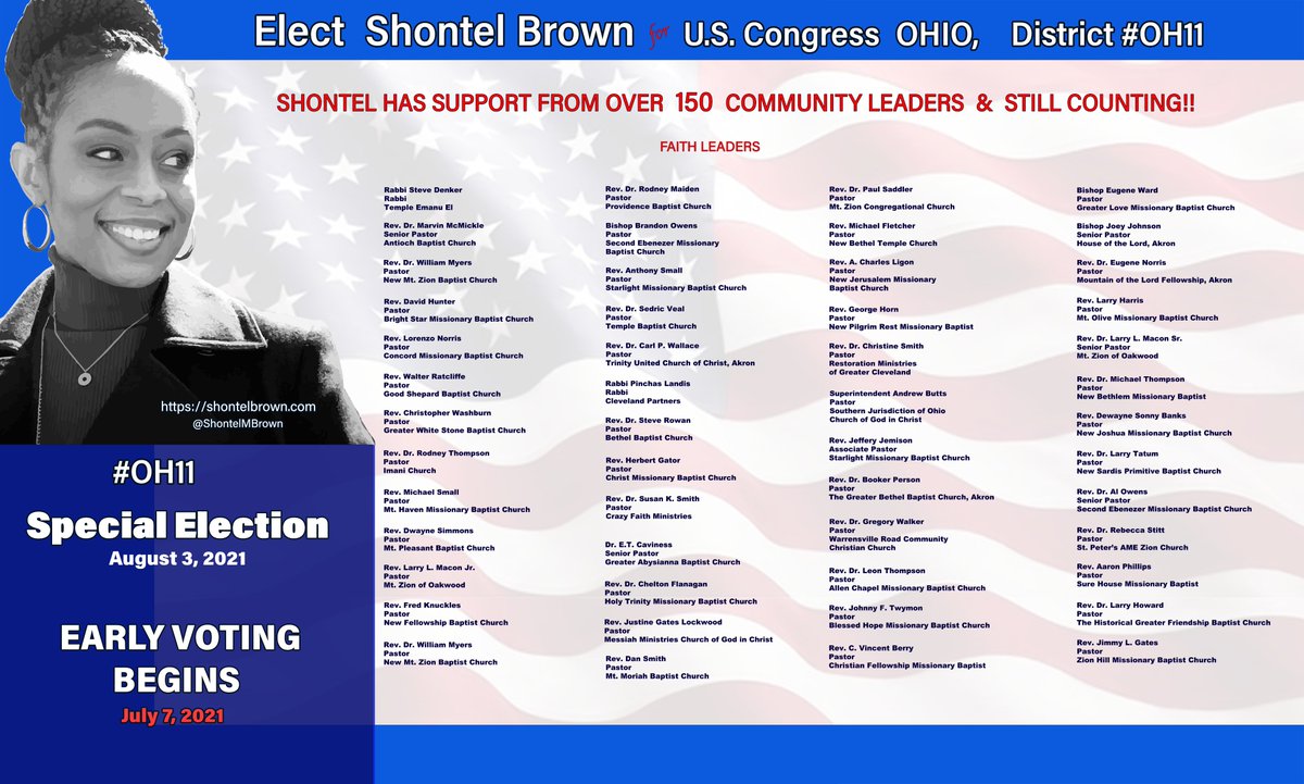 Vote for Shontel Brown for #OH11!! Shontel is endorsed by the MAJORITY of #Faithleaders in the district!! #Jointhejourney