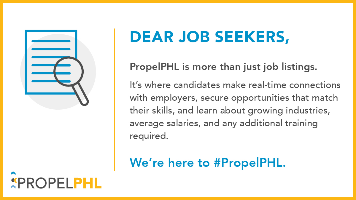 Add to the list ➡️ Connections to financial and other community resources, and education and training if you need it. 

#PropelPHL is the solution that Philly has been waiting for. It is the central location where talent and opportunities align. And it launches this Wednesday 😉