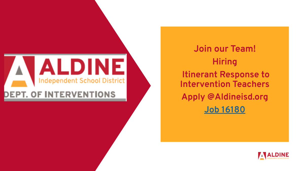 Department of Interventions is hiring Itinerant Response to Intervention Teachers dedicated to student growth!  Come join our team!