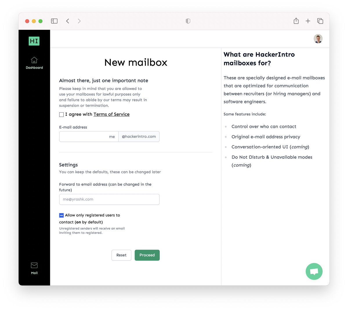 Woohoo! You can now register mailboxes without talking to anybody — it takes just seconds!

Make sure you get an awesome handle before somebody else gets it!