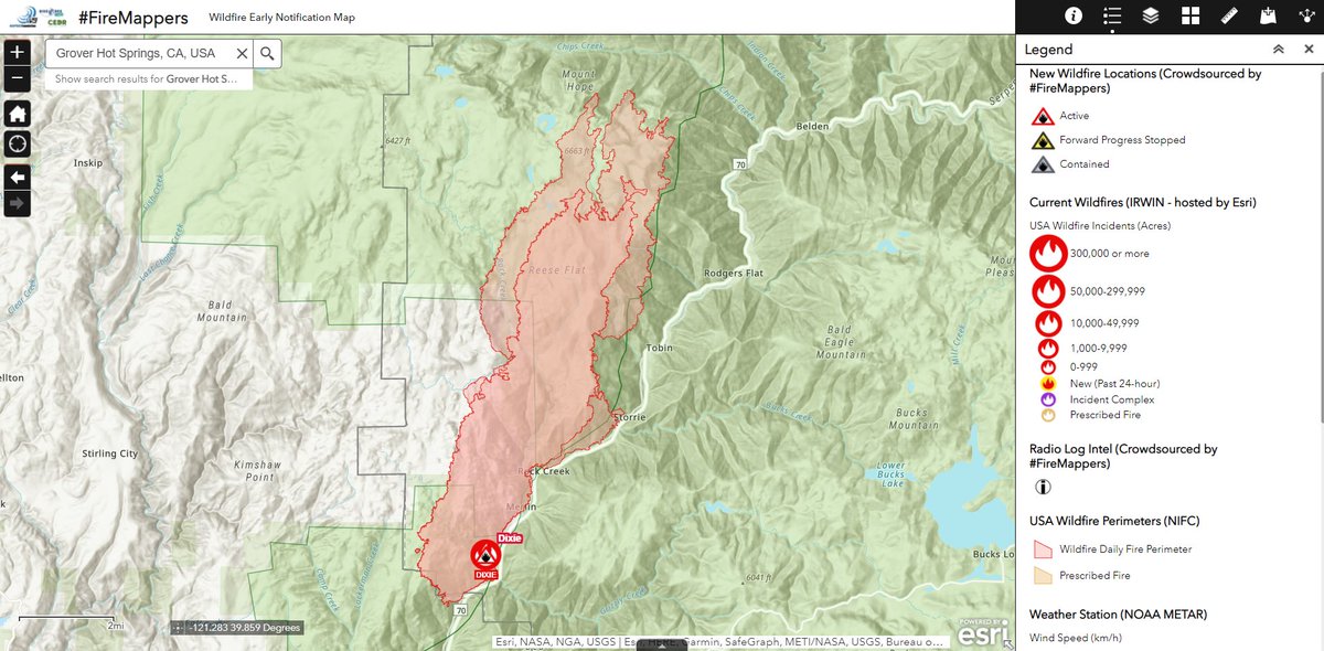 pjdohertygis's tweet photo. Perimeter update for #DixieFire 7/18/2021 11:44 AM 

#FireMappers Link https://t.co/yuTOvVVhLO

NOTE: The MODIS and VIIRS Satellite detections appear to have several errors for this fire. Turned those layers off by default, more info here https://t.co/KtR9SCEb9n https://t.co/tddCYzYWCA