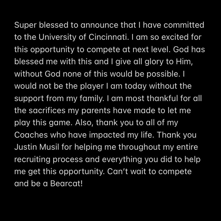 Officially Committed to University of Cincinatti!! ❤️🖤 #NatiBoys  <a href="/EliteSportsAdv/">Elite Sports Advising</a> <a href="/trainapfactory/">Athletic Performance Factory</a> <a href="/RocketsBSB/">Rockets BSB</a> <a href="/maxcito87/">Max Rios</a> <a href="/AthleticsGroup/">Quantum Athletics Group</a> <a href="/GoBearcatsBASE/">Cincinnati Baseball</a> <a href="/KJSprague9/">Kyle Sprague</a> <a href="/Southpaw13135/">JD Heilmann</a> <a href="/CoachGoogs/">Scott Googins</a> @PBRFlorida <a href="/FTBnelly5/">Nelly</a> <a href="/CoachJP22/">Jeff Perez</a>