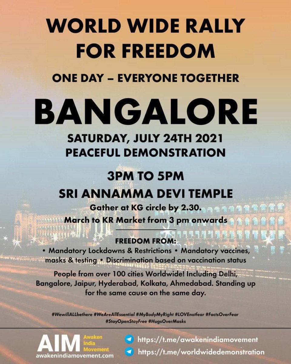 awakenindiamvmt's tweet photo. #Bangalore See you on July 24th #SayNoToDiscrimination #SayNoToCoercion https://t.co/G6Y966weKQ