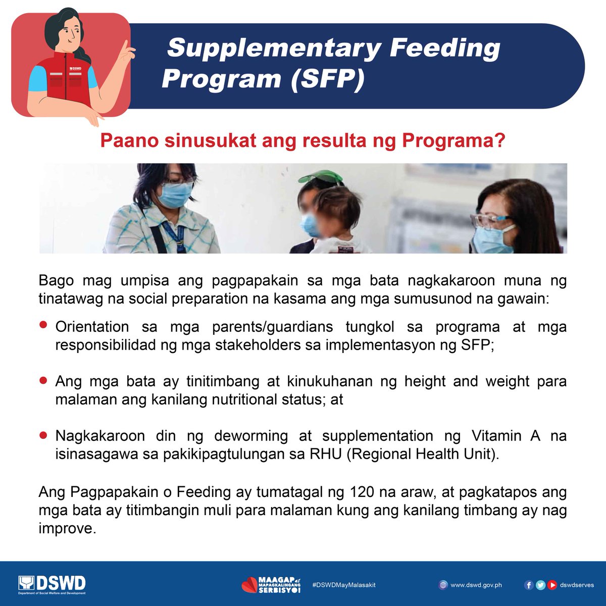 dswdserves's tweet photo. Ang Supplementary Feeding Program (SFP) ay parte ng kontribusyon ng Department of Social Welfare and Development (DSWD) sa Early Childhood Care and Development (ECCD) Program ng gobyerno.
Basahin ang infographics sa ibaba ang iba pang detalye!
#DSWDMayMalasakit
#DSWDSFP
1/3 https://t.co/JvzMvJ2mGj