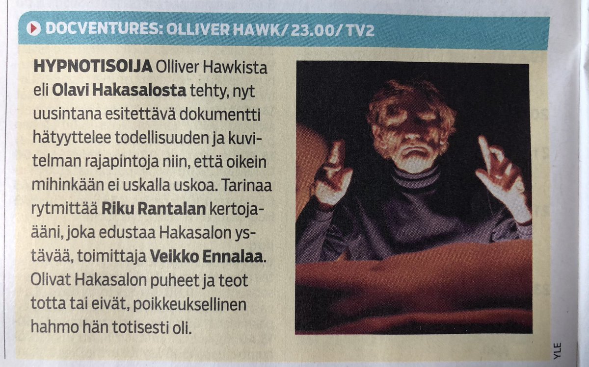 JukkaVuorio's tweet photo. Asettakaa VHS-videonauhureidenne ajastus jo nyt kohdalleen, että ette varmasti unohda nauhoittaa Olliver Hawk -dokkaria! Tärkeä pala suomalaista kulttuurihistoriaa telkussa ke 21.7. klo 23 #leffat #dokkarit #OlliverHawk #Docventures 🔮 https://t.co/XRxyFRnja9