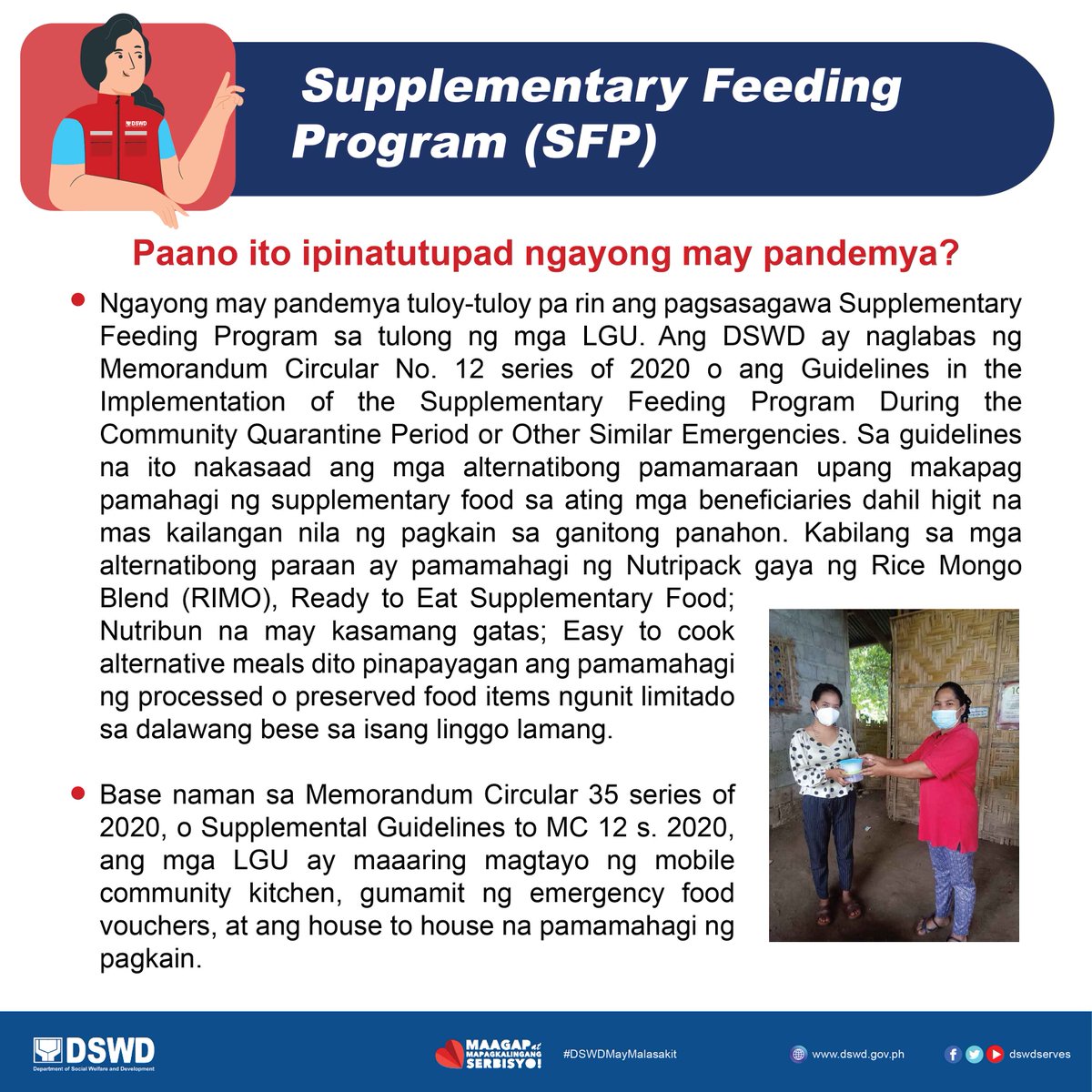 dswdserves's tweet photo. Ang Supplementary Feeding Program (SFP) ay parte ng kontribusyon ng Department of Social Welfare and Development (DSWD) sa Early Childhood Care and Development (ECCD) Program ng gobyerno.
Basahin ang infographics sa ibaba ang iba pang detalye!
#DSWDMayMalasakit
#DSWDSFP
2/3 https://t.co/d4tBqeokOV