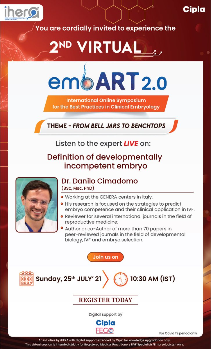 iHeraEmbryology's tweet photo. iHERA cordially invites you for a grand Live Symposium

2nd embART 2021
India’s International Online Symposium for the best practices in Clinical Embryology

Click here to Register: 
https://t.co/EfAS3615sn

download brochure https://t.co/BQ63OV5KEt https://t.co/f3cYd03fUX