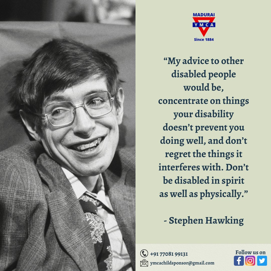 YmcaMadurai's tweet photo. #Disabledpeople work just as hard as non-disabled people.Disability is not an obstacle to #success.Remember success comes to those who try.The only thing that hurts you harder than a failure is #nottrying.#KeepTrying Till You Succeed.#MondayMotivation #mondaythoughts #YMCAMadurai https://t.co/9AVLvFkbiT