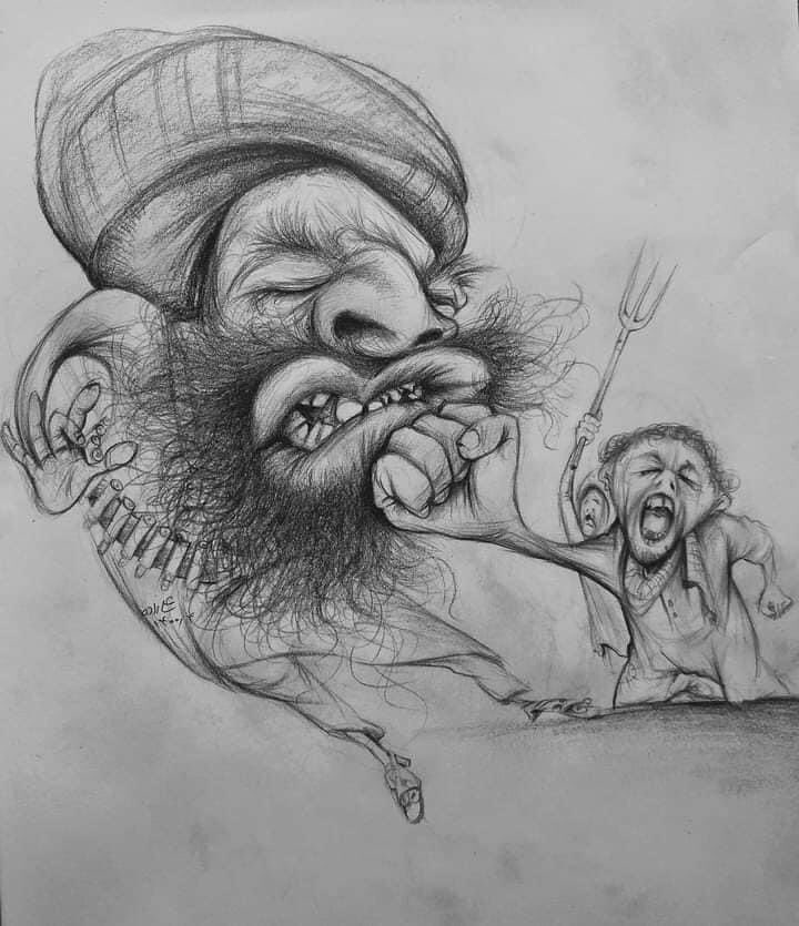 A brilliant art work by Ali. The Taliban terrorists are BEATEN up by ANDSF and people who rise up to support ANDSF. RT=Support to Afghan Forces. #ANDSFOurGaurdiance