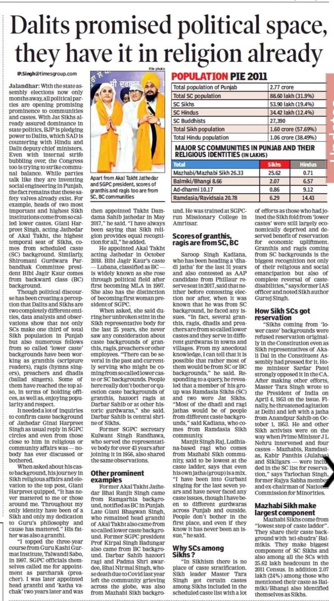 MehkmaPanjabi's tweet photo. @ipsinghTOI Writes, Dalit promised political space, they have it in religion already. @SGPCAmritsar https://t.co/8iTuHYHo0E