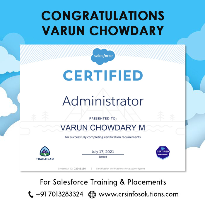 Anandtechie1102's tweet image. Hearty Congratulations to our student Varun. For Salesforce training and certification preparation, please enroll in our free demo class.

Phone: +91-7013283324
Website: crsinfosolutions.com
#Onlinetraining #Onlinecourses #crsinfosolutions