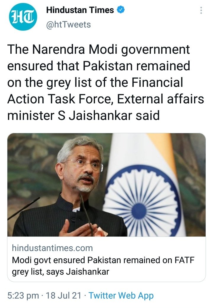 . @FATFNews was under pressure by Indian govt and it's proxies to keep Pakistan in #FATF grey list. Indian External Affairs Minister's confessed.

#FATF_AreYouWatching