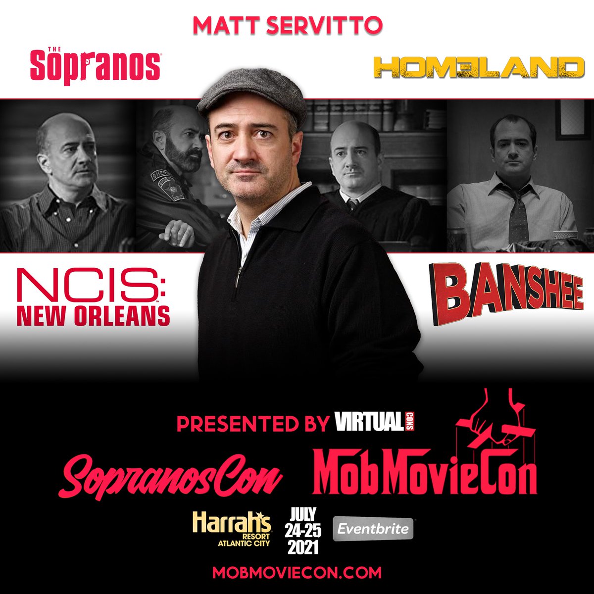 Matt Servitto (@mattservitto) on Twitter photo Come visit us this weekend in Atlantic City, NJ at <a href="/harrahsresort/">Harrah's Resort AC</a> A lot of "the family" will be there.
<a href="/TheSopranosClub/">The Sopranos Club</a> <a href="/TheSopranosShow/">The Sopranos Show</a> @sopranosfans @sopranosfandom <a href="/sopranoscon/">SopranosCon</a> @sopranosworld <a href="/lorrainebracco1/">Lorraine Bracco</a> <a href="/FINALLEVEL/">ICE T</a> <a href="/EricRoberts/">Eric Roberts</a> <a href="/quiethandfilms/">Giancarlo Esposito</a> Come visit us this weekend in Atlantic City, NJ at <a href="/harrahsresort/">Harrah's Resort AC</a> A lot of "the family" will be there.
<a href="/TheSopranosClub/">The Sopranos Club</a> <a href="/TheSopranosShow/">The Sopranos Show</a> @sopranosfans @sopranosfandom <a href="/sopranoscon/">SopranosCon</a> @sopranosworld <a href="/lorrainebracco1/">Lorraine Bracco</a> <a href="/FINALLEVEL/">ICE T</a> <a href="/EricRoberts/">Eric Roberts</a> <a href="/quiethandfilms/">Giancarlo Esposito</a>