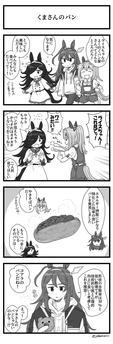 ウマ娘でパン屋さんへ行く4コマ漫画を描きました 