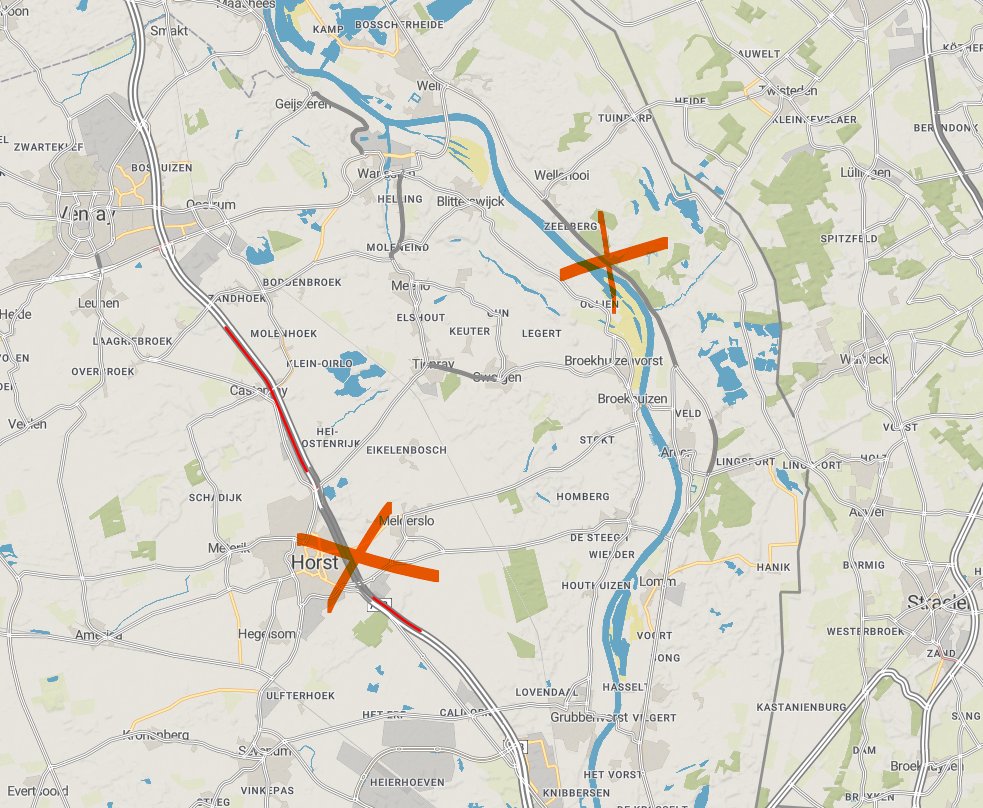 ANWBverkeer's tweet photo. Let op: omrijden voor de afgesloten #A73 bij Horst kan niet via de #N271. Die is dicht vanwege wateroverlast bij Wellerlooi. Rij dus om via Eindhoven en Den Bosch. https://t.co/MDs5RceqZU