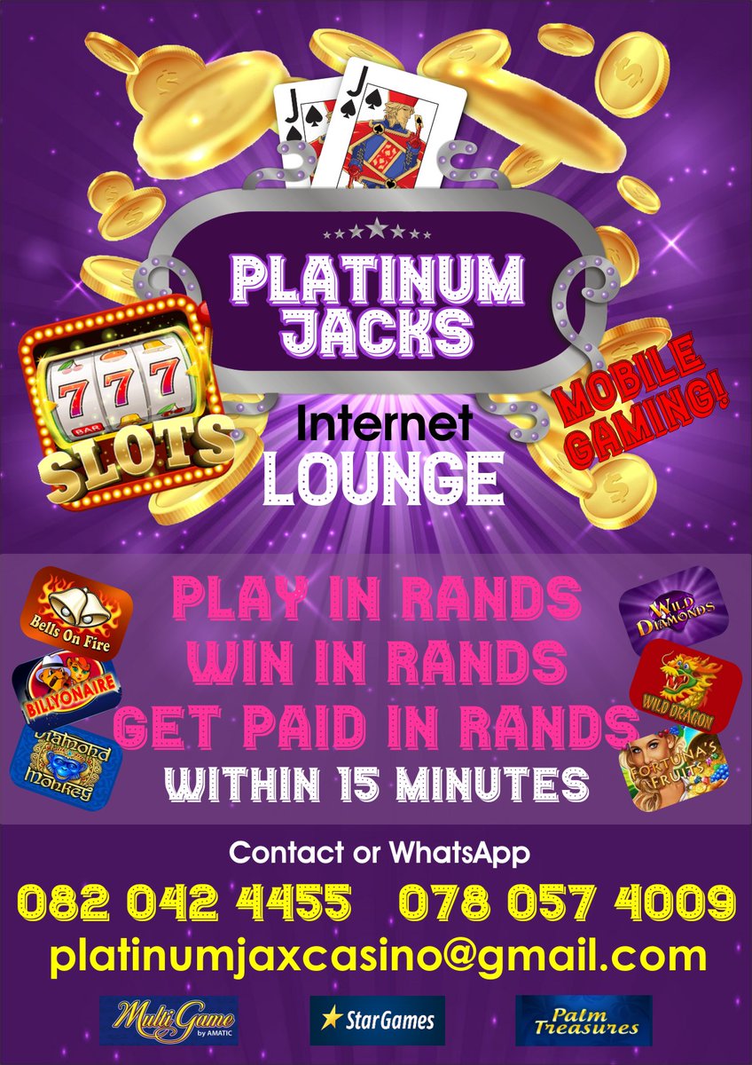 ADSONLINE123's tweet photo. Platinum Jacks Internet Lounge | Nationwide
Call or Whatsapp us on:
082 042 4455 | 078 057 4009
Email address: brucevanderventer1@gmail.com
Please like and share - https://t.co/x97T41jikL
#OnlineGambling
#Casino247
#GrandX
#PalmTreasures
#GGslots https://t.co/8Uw6bX44TR