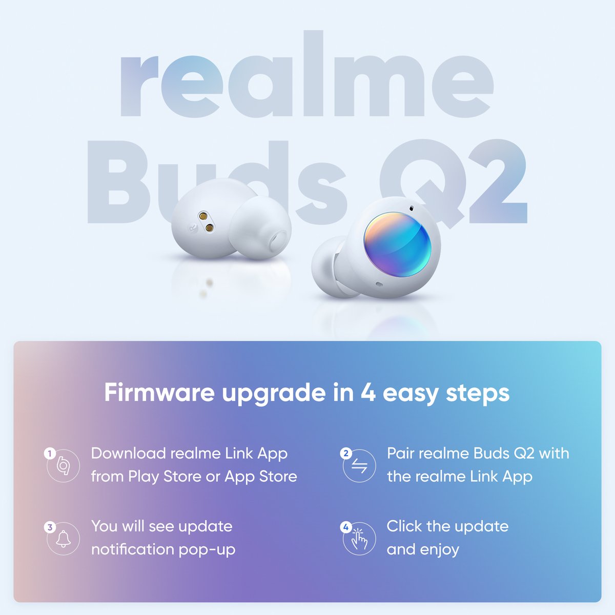 WE CARE FOR YOU😇😇😇
New Update for Buds Q2
#realmeBudsQ2