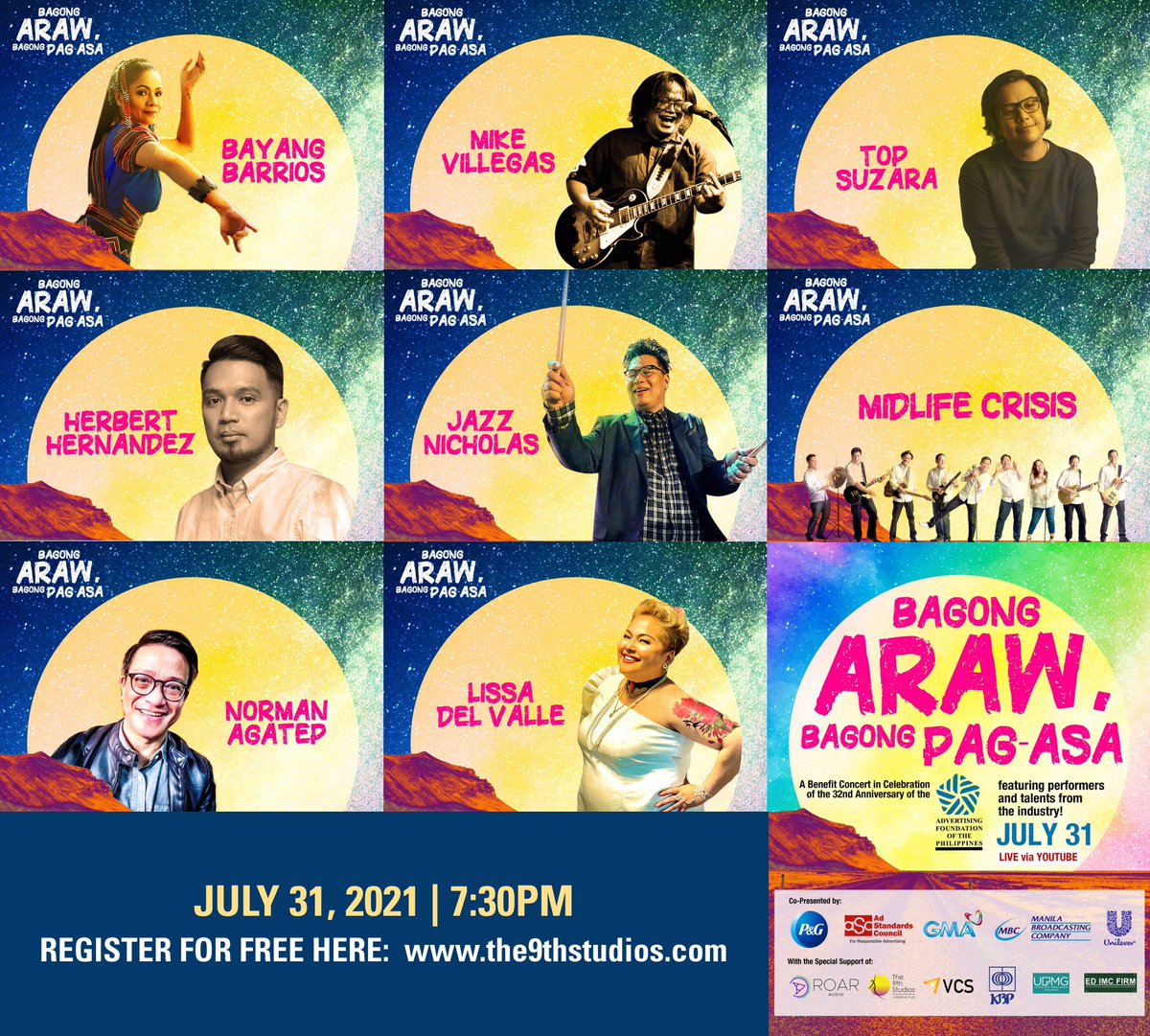For its 32nd anniversary, the Ad Foundation of the Philippines assembles members of our industry's various sectors for a night of music. The event aims to benefit the foundation's advocacy projects. Join us on July 31 at 730pm. Register here for FREE: the9thstudios.com