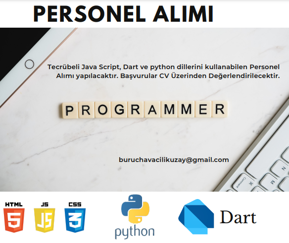 BurucL's tweet photo. Tecrübeli Java Script, Dart ve python dillerini kullanabilen Personel alımı yapılacaktır Başvurularınız CV üzerinden değerlendirilecektir.
Ostim/Ankara https://t.co/CORwpuhQ9H