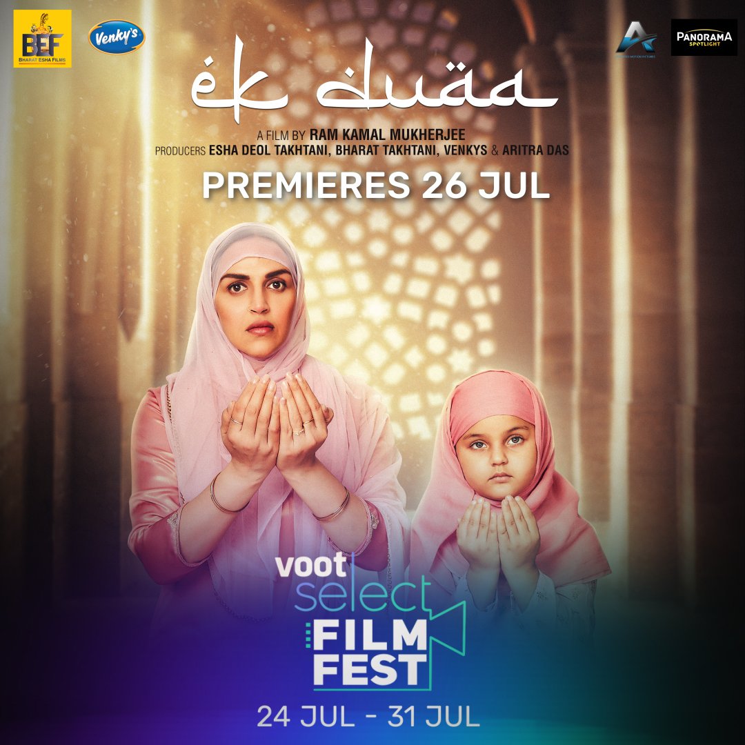Esha_Deol's tweet photo. Our film "Ek Duaa" premieres on Monday 26th July 2021 on @VootSelect . Do watch it and give us your love, good wishes, Duas &amp; blessings. ♥️🧿

Checkout the trailer here: https://t.co/fvrmk1ge2s https://t.co/XBMxPxLHwF