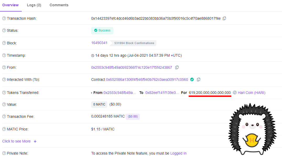 BTC_Bomber's tweet photo. #HariCoin は、発行枚数の7.2%(61.92京枚)を動物保護・動物園・被災地への寄付や支援に割り当てるらしい。
実際にエクスプローラを確認すると寄付用アドレスに61.92京枚が送金されている。
しかし、寄付なんてするわけない。61.92京枚は手をつけず眠らせて終了。騙されないように💥 https://t.co/BRfWwYqk1z