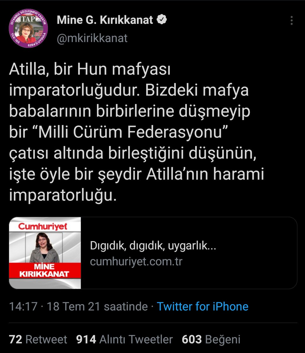 Alper_Tunga_66's tweet photo. Ne ala memleket!

Atilla'nın soyu sopu, her şeyi belliyken rahatça iftira atabilirsin ama 2 kuşak öncesi bilinmeyen birisine toz kondurmazsın, yarı tanrı muamelesi yaparsın.

Münafikun suresine de selam olsun.. https://t.co/8mBdgA0ZRf