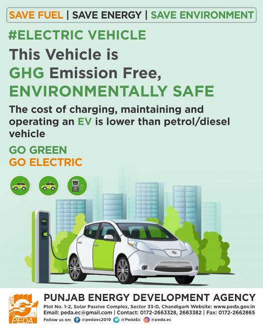 This Vehicle is GHG Emission Free, Environmentally Safe.
The Cost of Charging, maintaining and operating an EV is lower than a petrol/diesel vehicle.
#peda #punjabenergydevelopmentagency #electricvehicle #ghgemission #gogreen #goelectric #chargingvehicle