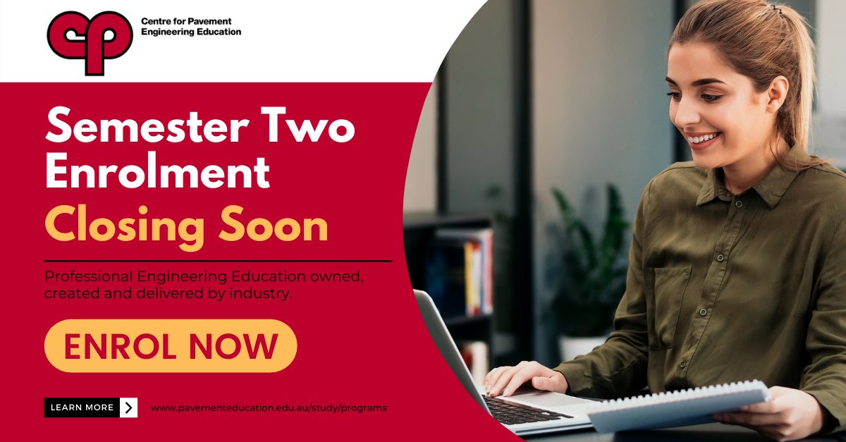 CPEEAus's tweet photo. Last call for Semester 2, 2021 Higher Education program enrolments. https://t.co/njDfuauKMN  #study #pavements #assetmanagement https://t.co/Gl3CwYFdV2