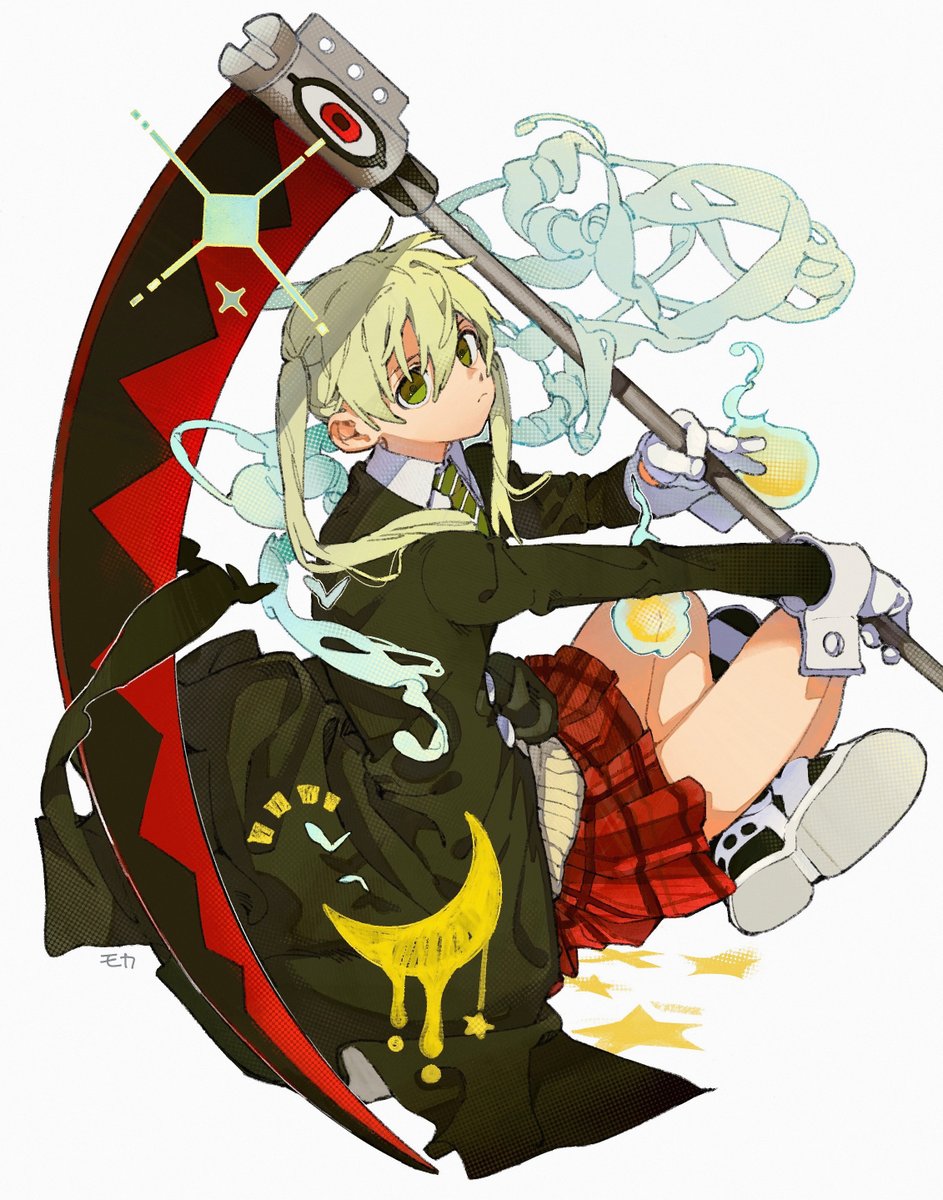 1girl scythe skirt twintails gloves plaid skirt green eyes  illustration images