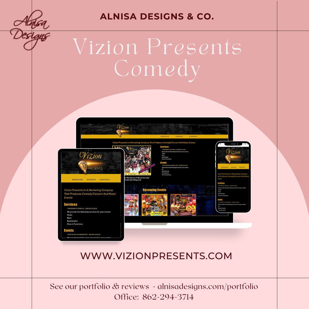 _alnisadesigns's tweet photo. We welcome another addition to our #Webdesign portfolio - Vizion Presents Comedy. 😊 Their site was designed using #WordPress - check them out at https://t.co/1LrIeCS5nk
#digitalmarketing #newjerseywebdesign #seo #webdesignagency #webdesigner #websitedesign #webagency https://t.co/ehOWjtLoO2