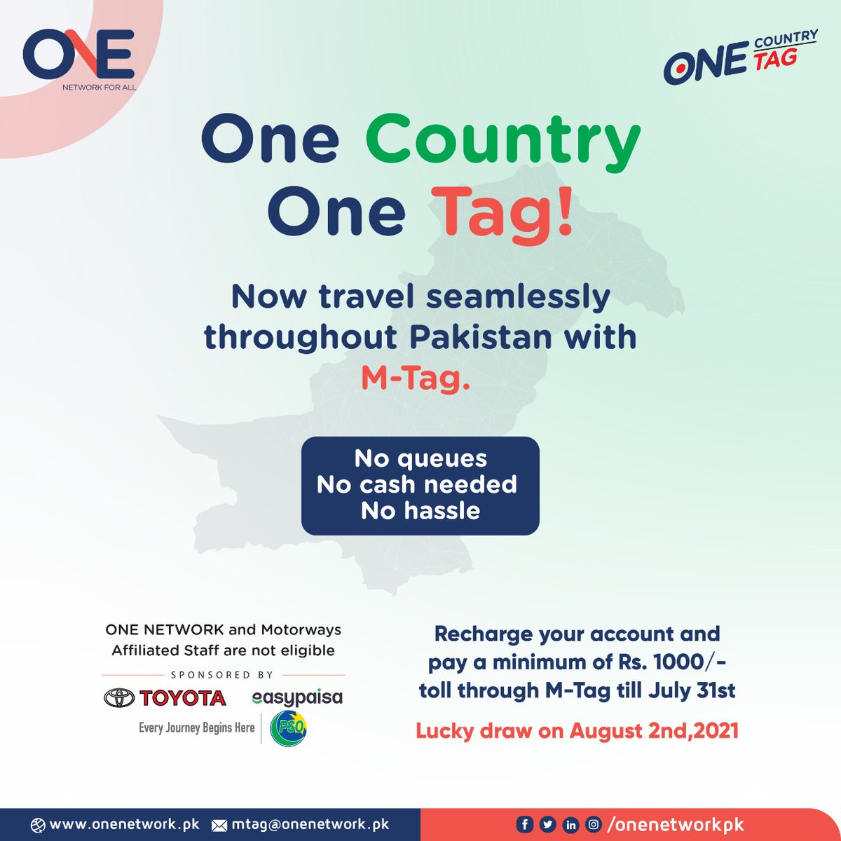 onenetworkpk's tweet photo. Experience all the good things with #OneNetwork, @easypaisa @ToyotaPak
#useMTAGwinPRIZES #OneCountryOneTag #MTag #SmartMotorways #SmartMotorwaysPakistan #PakistaniMotorways #GoSmart #TravelSafe #MTagRegistration #OneNetworkStaff #LifeAtMotorways #DriveSafe https://t.co/qafolI1Ubd