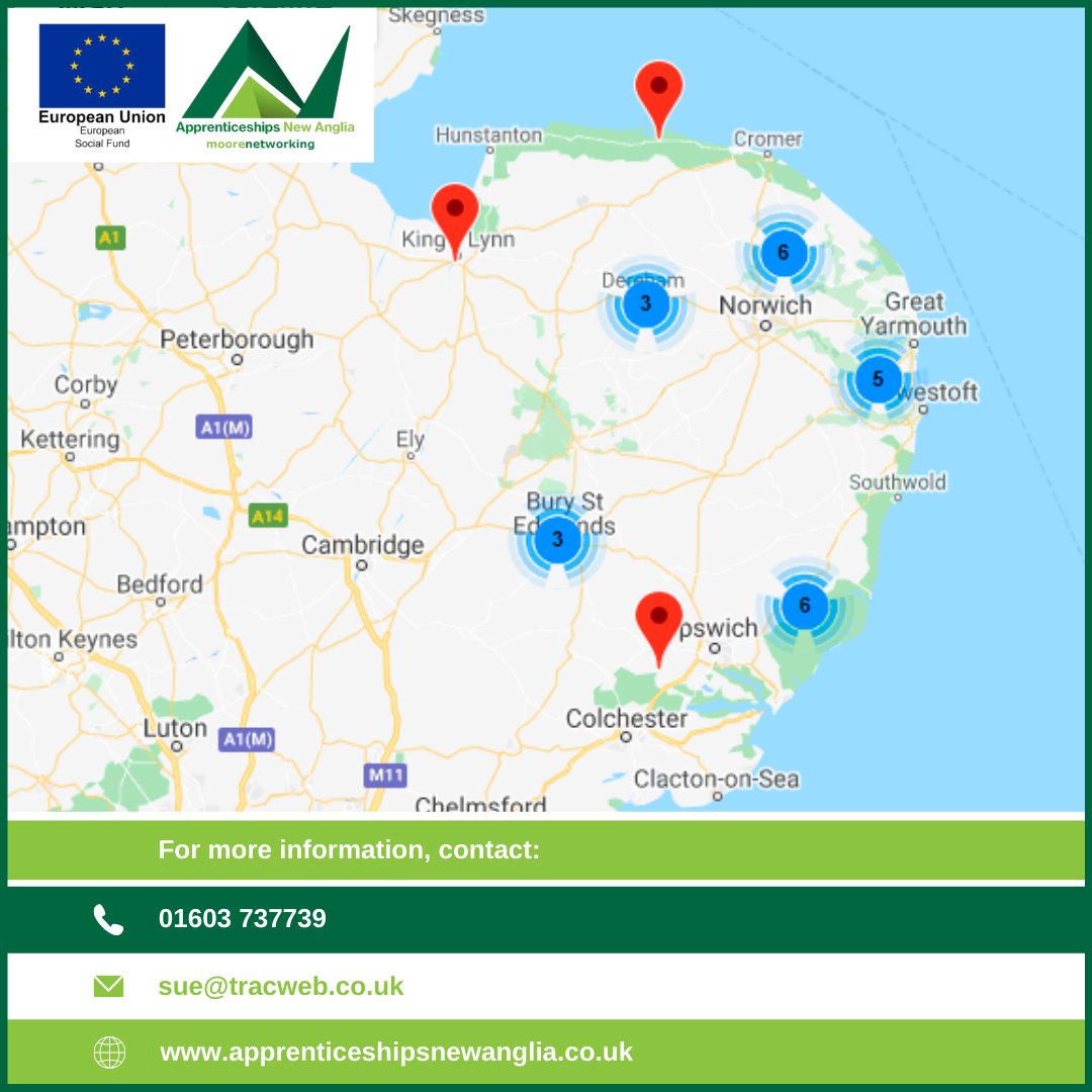 We currently have 26 Apprenticeship opportunities across Norfolk and Suffolk, ranging from customer service to construction and everything in between!
 
For more details regarding these new roles, visit: v2.apprenticeshipsnewanglia.co.uk/apprenti.../se…
#Apprenticeships #Norfolk #Suffolk #BuildTheFuture