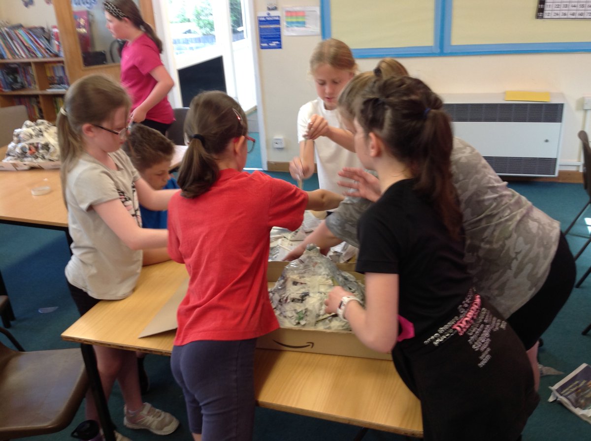 CedarClass3's tweet photo. Cedar and half of Oak Class have had an incredible morning making volcanoes.  We had plenty of 'Papier Mache' at the ready!  We also had great fun playing some team games whilst they dried.  
@RackhamPrimary https://t.co/8YCQis6quD