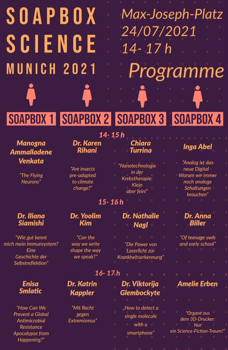 🎉🚨<a href="/SoapboxScience/">Soapbox Science</a> <a href="/muenchen/">München</a> is happening THIS SATURDAY 🚨🎉
Block your calendars to come listen to our 12 wonderful #women #Scientists and bring your friends and family too!

🗓️ July 24
📍Max Joseph Platz
⌚14:00 - 17:00 CEST

Register now 😁: eventbrite.com/e/155790171597
