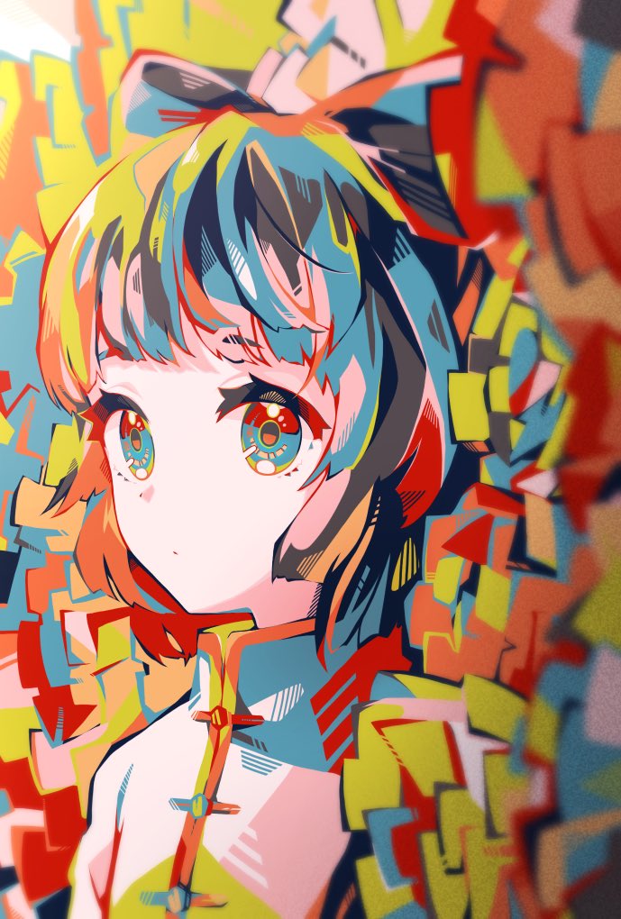 たくさんの花飾りに埋もれる女の子 鯱ノ丸 忙しいのイラスト