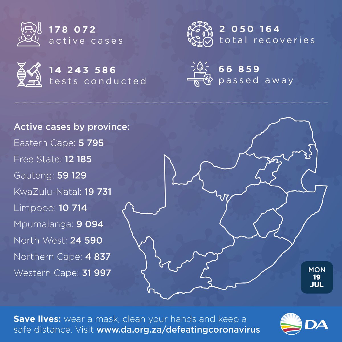 DAGauteng's tweet photo. Let us continue to protect each other and save lives by wearing your mask, cleaning your hands and keep a safe distance. Please visit https://t.co/oQvcvtaNnP for more information. #keepitflat https://t.co/xs1MyamkqK
