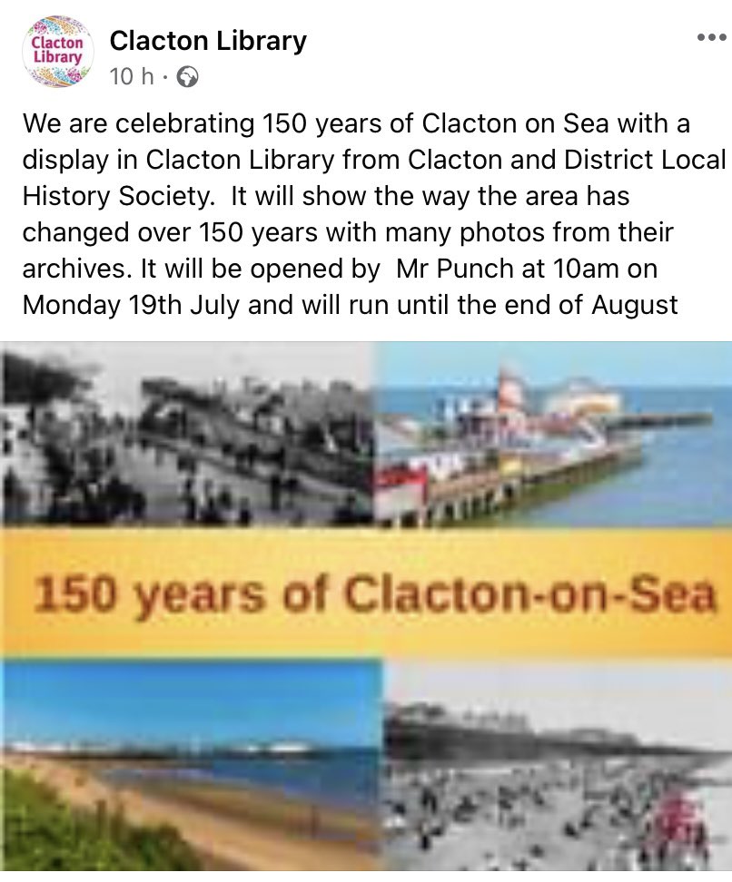 TODAY! #Clacton <a href="/essexlive/">Essex Live</a> <a href="/BBCEssex/">BBC Essex</a> #anniversary 150 years Local history is an essential #library resource. We must protect all our public libraries - professionally staffed, and crammed with books, also quiet study spaces and computers! <a href="/EssexLibraries/">Essex Library Service</a>